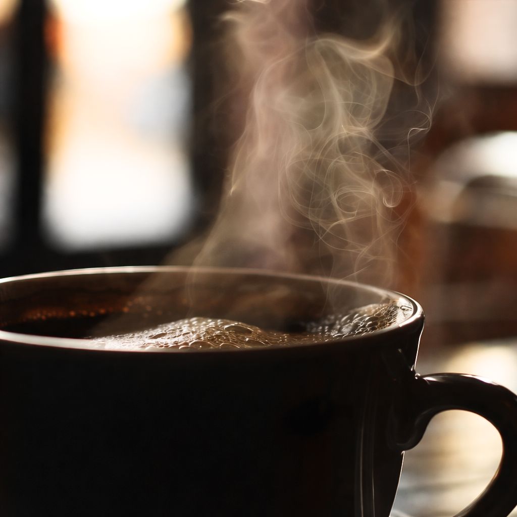 Steaming cup of hot coffee illustrating how coffee consumption stimulates digestion and bowel movements through gut and nervous system activation